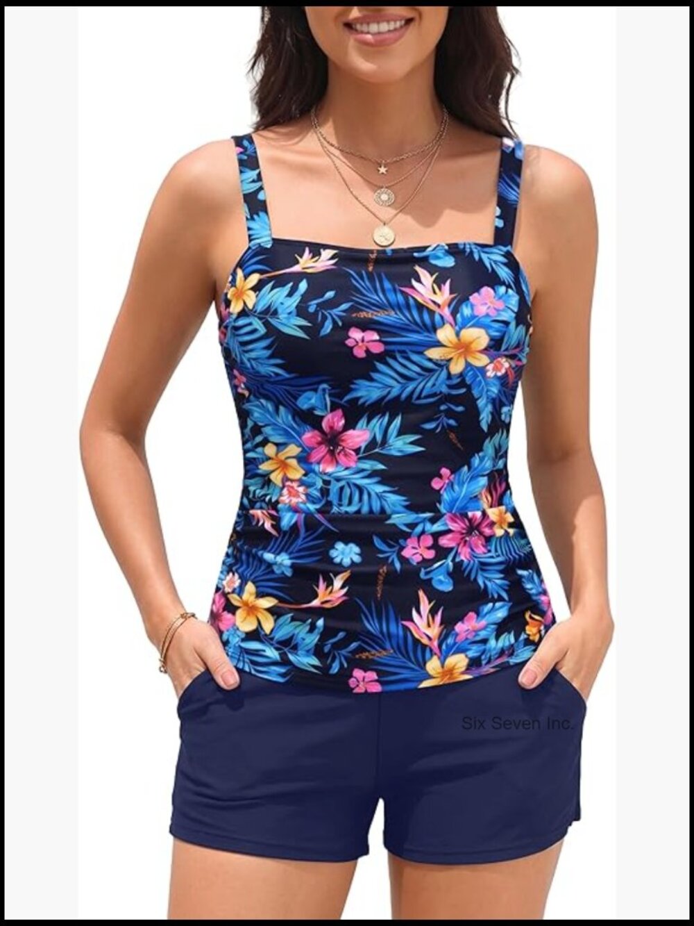 Tankini Swimsuit with Shorts - Two Piece Tummy Control Bathing Suit Top with - Picture 1 of 7
